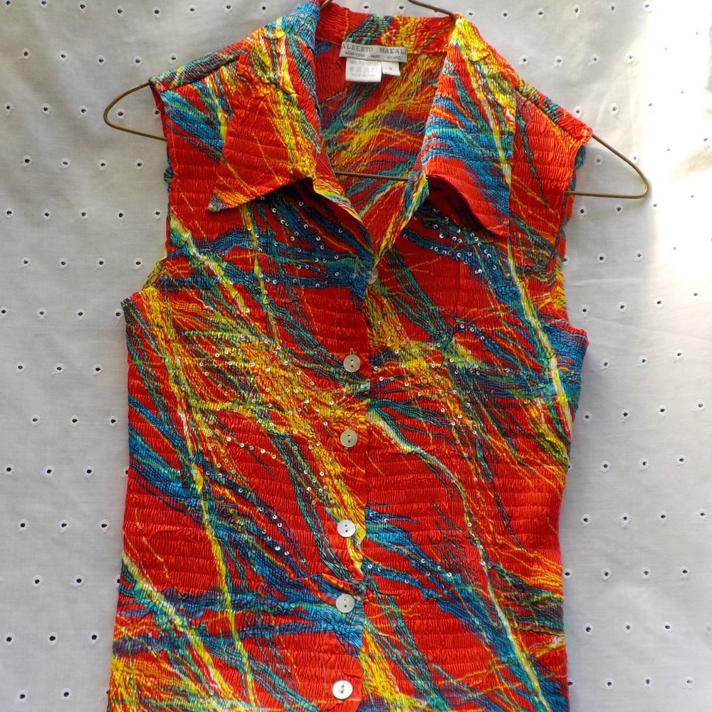 EUC Alberto Makali  Button Front Sleeveless Top SZ S